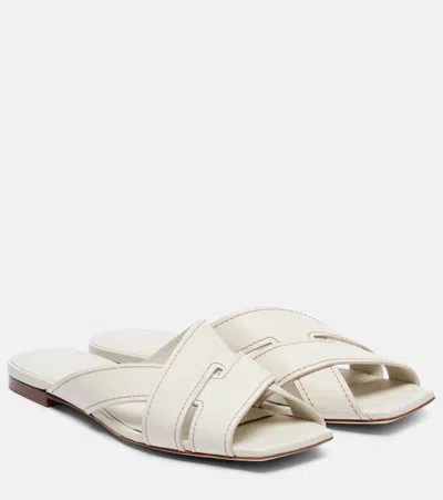 Tod's Leather Sandals Flat Sole Square Open Toe In White