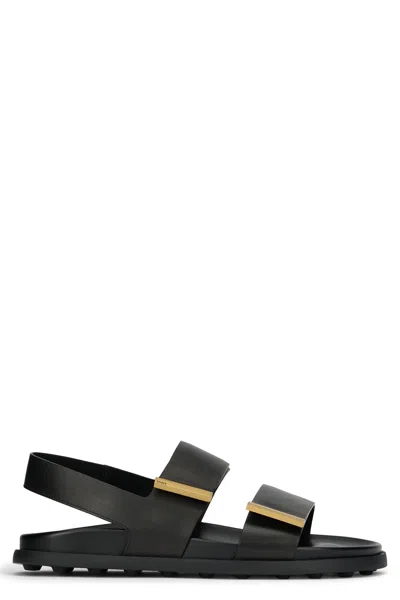 Tod's Leather Sandals With Metallic Detail In Black