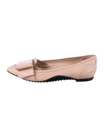 Pre-owned Tod's Leather Scalloped Accent Flats In Pink