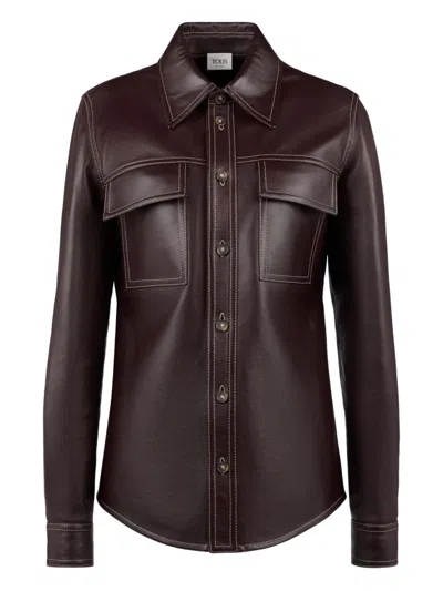 Tod's Leather Shirt Contrast-stitching Pockets In Red