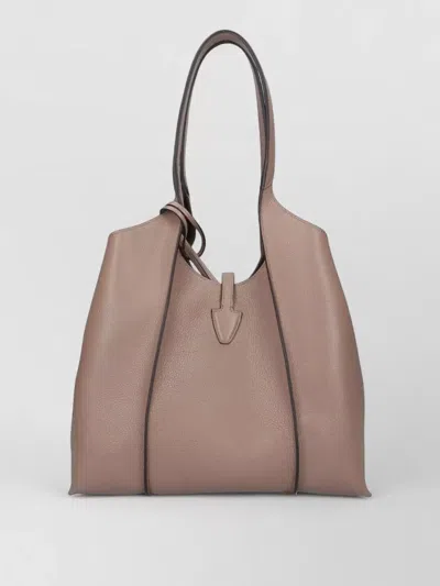 Tod's Leather Shopper Bag Metal Hardware Handles In Gray