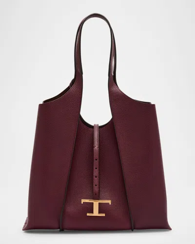 Tod's Leather Shopping Tote Bag In Bordeaux Scuro
