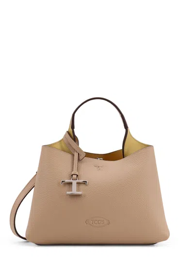 Tod's Leather Shoulder Bag With Metal T-timeless Logo In Neutral