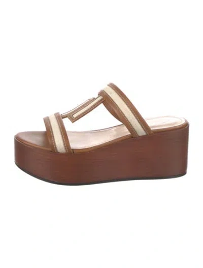 Pre-owned Tod's Leather Slides W/ Tags In Brown