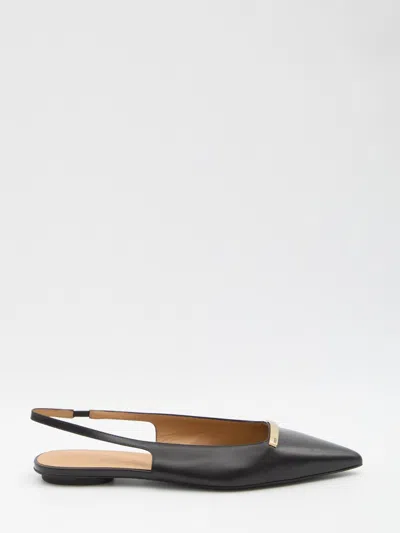 Tod's Leather Slingback Ballerinas In Black