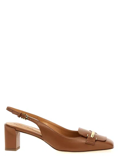 Tod's 50 Leather Slingback Pumps In Dark Kenya