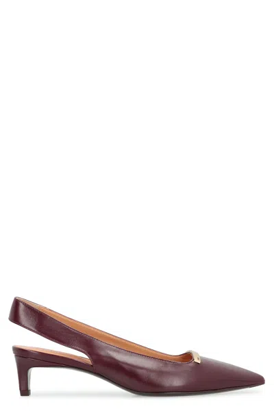 Tod's Leather Slingback Pumps In Burgundy