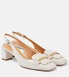 Tod's Square Toe Leather Pumps With Metal Bar In White
