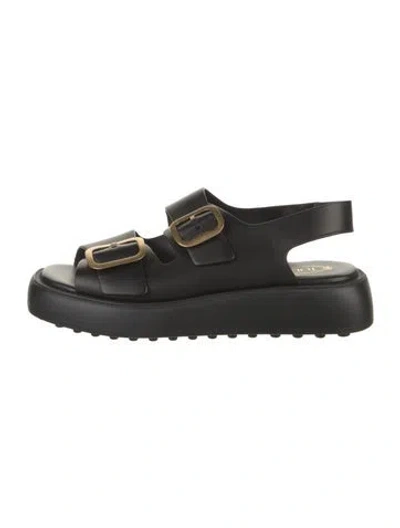 Pre-owned Tod's Leather Slingback Sandals In Black