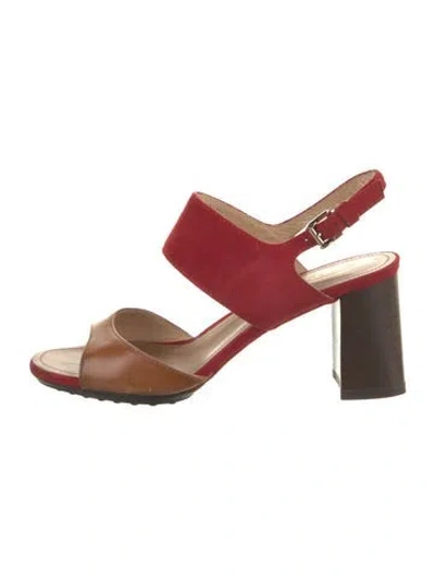 Pre-owned Tod's Leather Slingback Sandals In Red