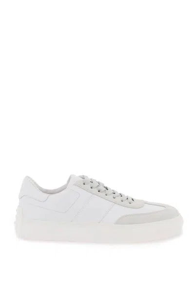 Tod's Leather Sneakers With Suede Details In Bianco