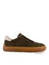 Tod's Olive Green Suede Lace-up Shoes With Non-slip Sole In Green