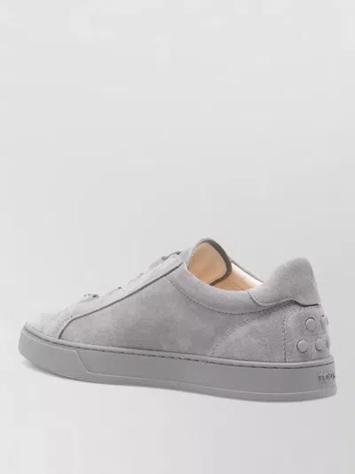 Tod's Leather Sneakers Round Toe Suede Rubber Sole In Gray