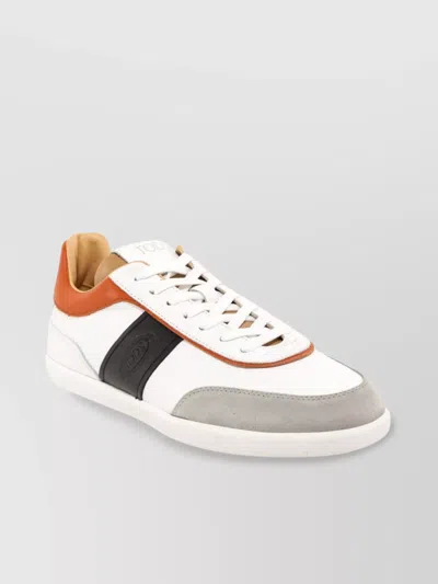 Tod's Leather Sneakers With Contrasting Panels And Iconic Back In White