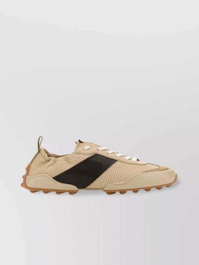 Tod's Leather Sneakers With Perforated Design And Contrast Panel In Brown