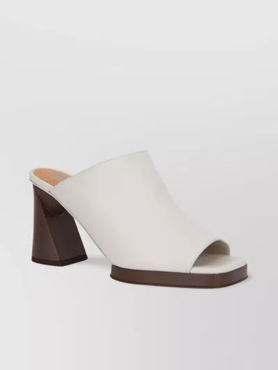 Tod's Leather Square Toe Platform Mules In White