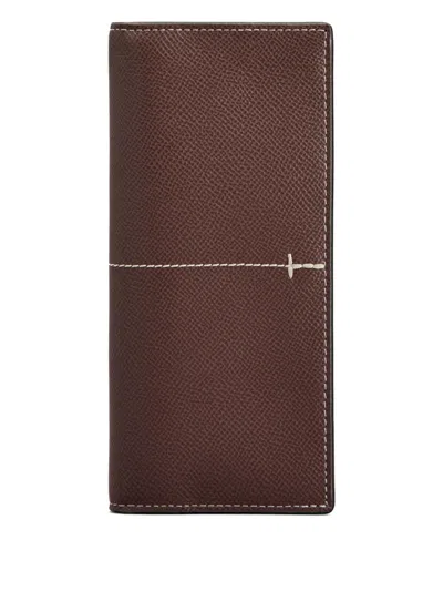 Tod's Leather Stitched Wallet In Brown