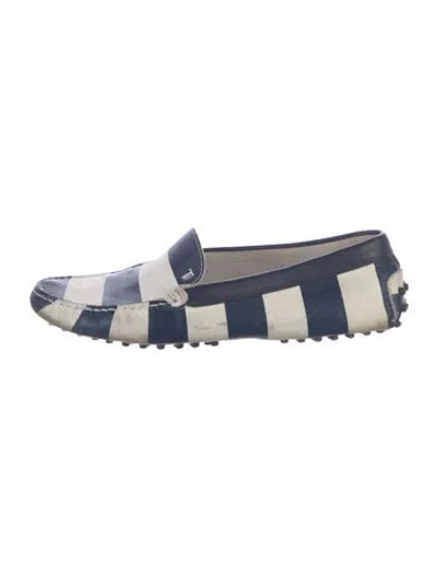 Pre-owned Tod's Leather Striped Loafers In Blue