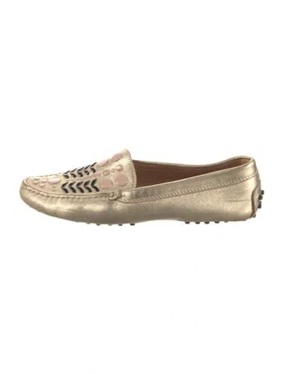 Pre-owned Tod's Leather Striped Loafers In Gold
