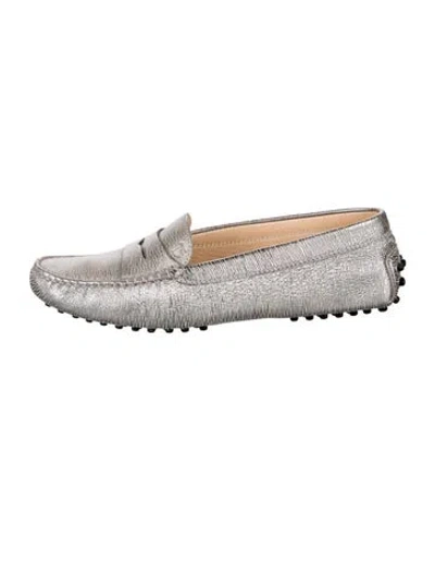 Pre-owned Tod's Leather Striped Loafers In Silver