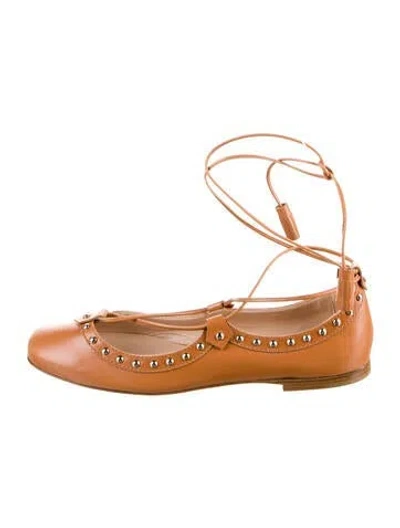 Pre-owned Tod's Leather Studded Accents Ballet Flats In Brown