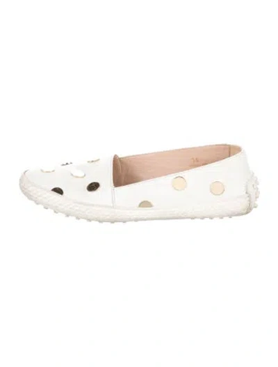 Pre-owned Tod's Leather Studded Accents Espadrilles In White