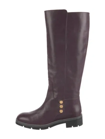 Pre-owned Tod's Leather Studded Accents Riding Boots In Purple
