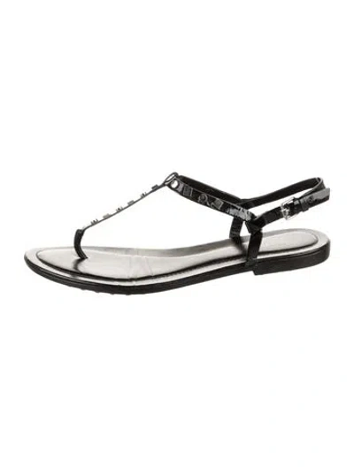 Pre-owned Tod's Leather Studded Accents T-strap Sandals In Black