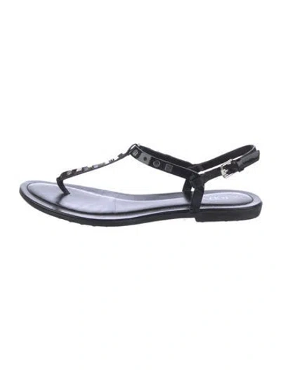 Pre-owned Tod's Leather Studded Accents T-strap Sandals In Black