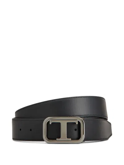Tod's T Timeless Adjustable And Reversible Belt In Leather In Black