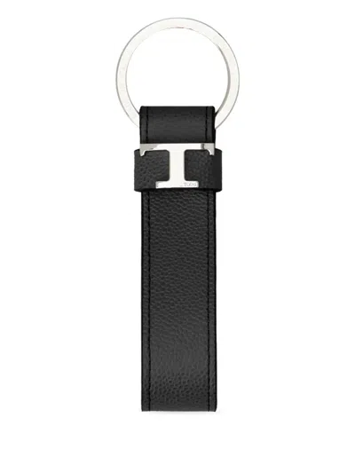 Tod's Leather T-logo Keyring In Black