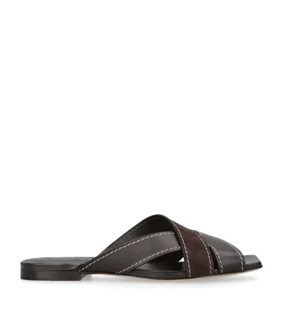 Tod's Flat Leather Sandals With Crossed Straps Shoes In Brown