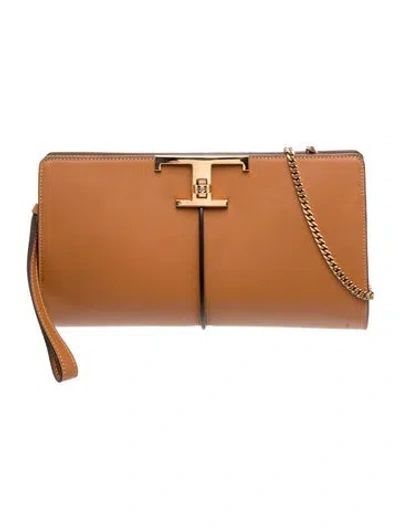 Pre-owned Tod's Leather T Timeless Clutch Bag Small In Brown