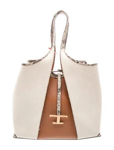 Pre-owned Tod's Leather T Timeless Small In Neutrals