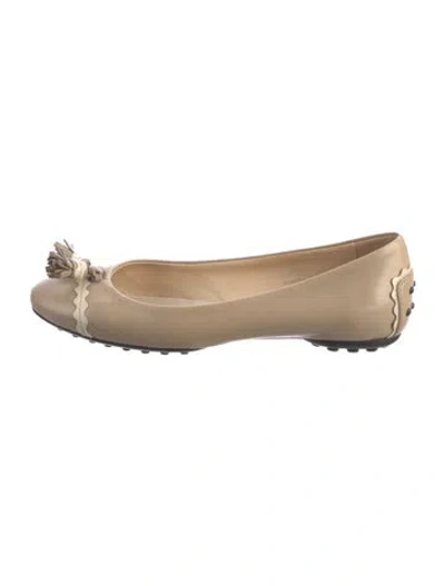 Pre-owned Tod's Leather Tassel Accents Ballet Flats In Brown