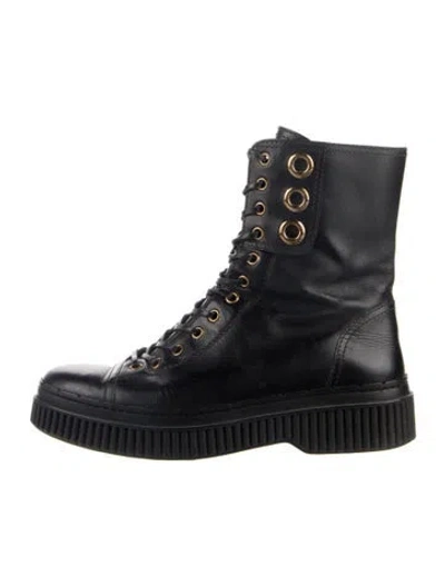 Pre-owned Tod's Leather Tassel Accents Combat Boots In Black
