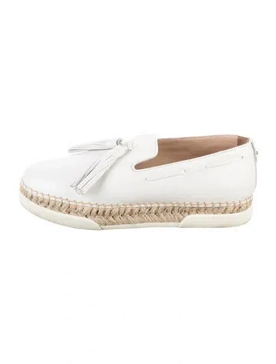 Pre-owned Tod's Leather Tassel Accents Espadrilles In White