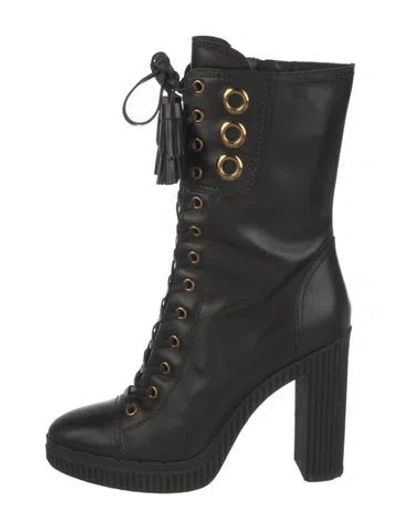 Pre-owned Tod's Leather Tassel Accents Lace-up Boots In Black