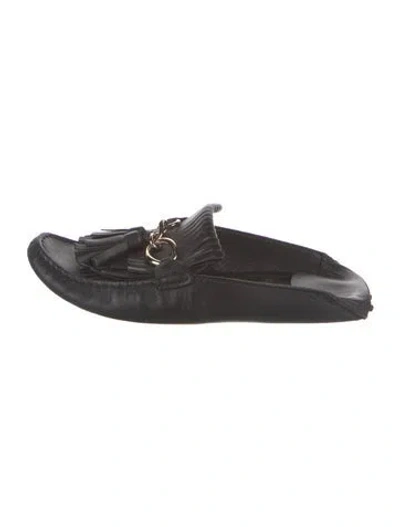 Pre-owned Tod's Leather Tassel Accents Mules In Black