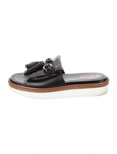 Pre-owned Tod's Leather Tassel Accents Slides In Blue