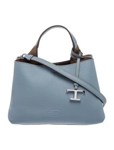 Pre-owned Tod's Leather 't'-charm Tote Bag Micro In Blue