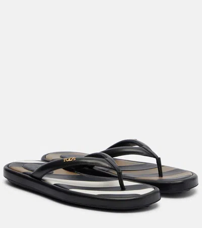 Tod's Leather Thong Sandals In Black