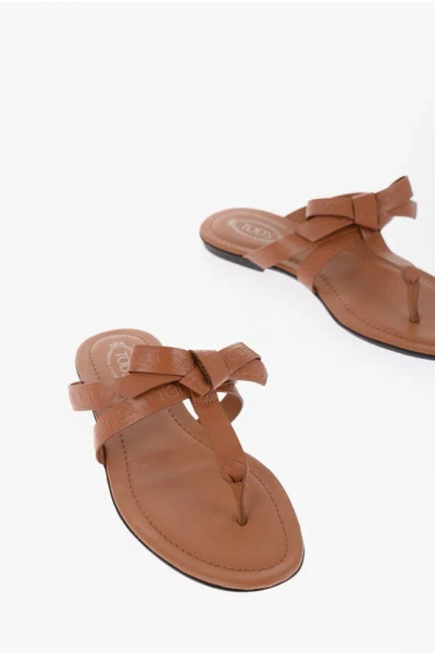 Tod's Leather Thong Sandals With Logoed Bowl In Brown