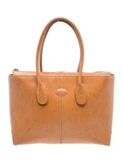 Pre-owned Tod's Leather Top Handle Bag In Neutral