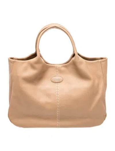 Pre-owned Tod's Leather Top Handle Bag In Neutral