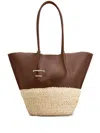 Tod's Brown Calf Leather And Natural Straw Tote Bag In Brown