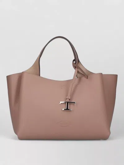 Tod's Leather Tote Bag Double Handles Detachable Strap In Neutral