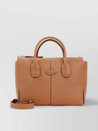 Tod's Leather Tote Bag "t" Stitching In Pink