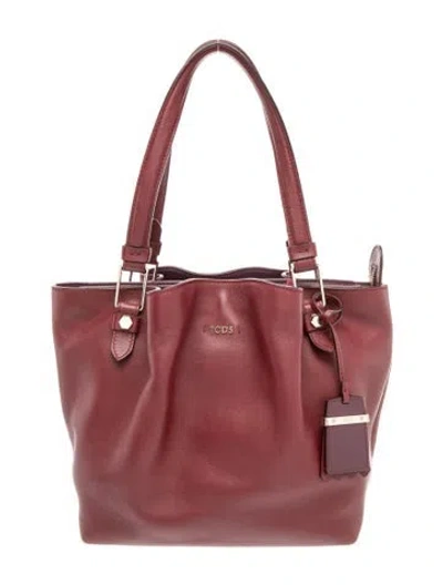 Pre-owned Tod's Leather Tote In Burgundy