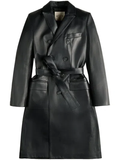 Tod's Leather Trench Coat In Black